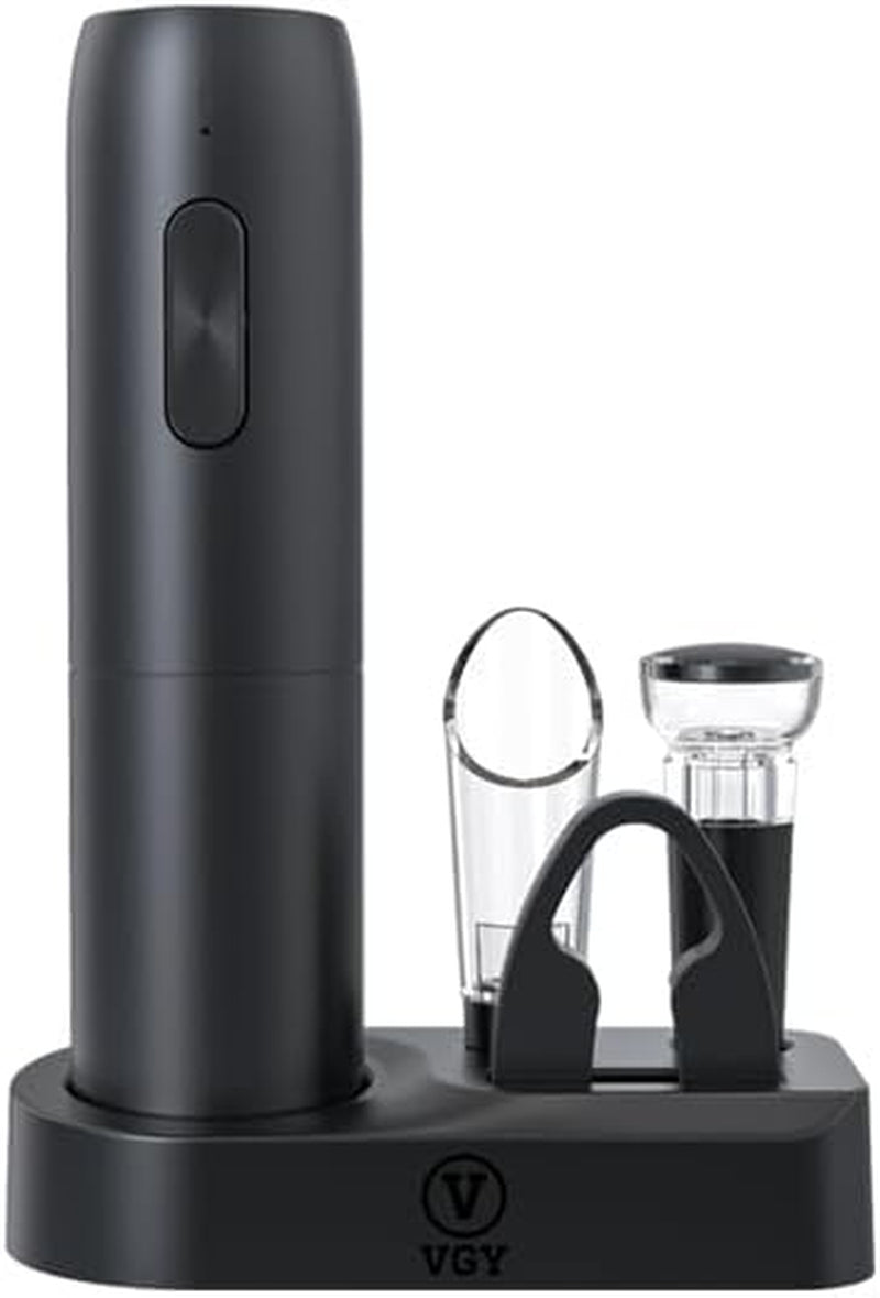 Electric Wine Opener Set, 5 in 1 Rechargeable Automatic Electric Corkscrew with Charging Base, Foil Cutter, Wine Pourer & Vacuum Stopper, Electric Wine Bottle Opener for Home Bar & Wine Lovers