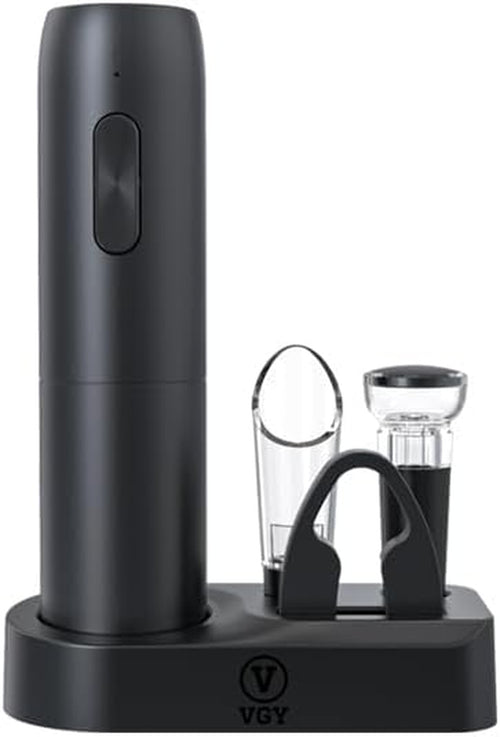 Electric Wine Opener Set, 5 in 1 Rechargeable Automatic Electric Corkscrew with Charging Base, Foil Cutter, Wine Pourer & Vacuum Stopper, Electric Wine Bottle Opener for Home Bar & Wine Lovers