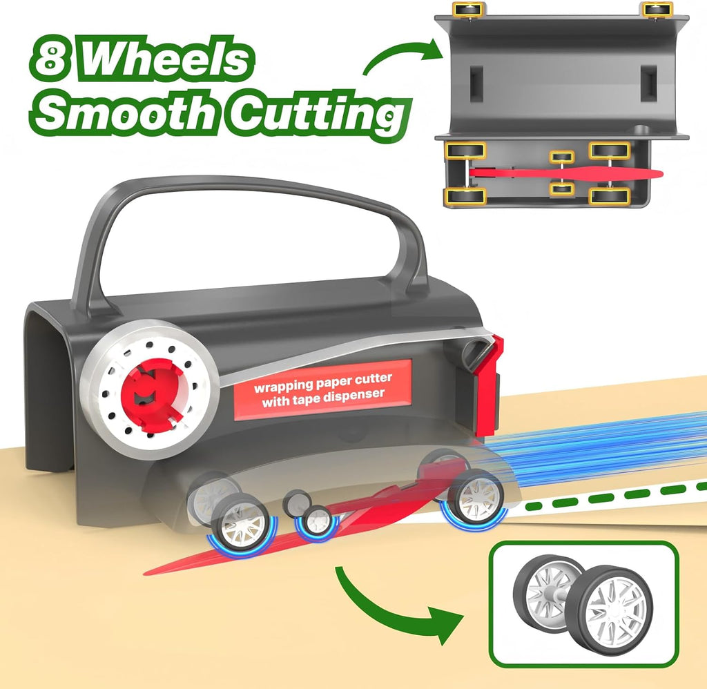 Gift wrap cutter and tape dispenser — detail
