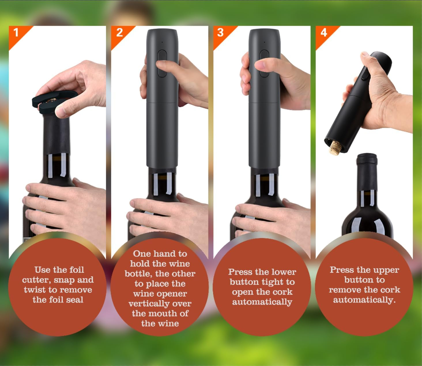 Electric Wine Opener Set, 5 in 1 Rechargeable Automatic Electric Corkscrew with Charging Base, Foil Cutter, Wine Pourer & Vacuum Stopper, Electric Wine Bottle Opener for Home Bar & Wine Lovers