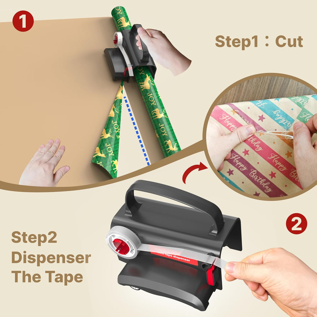 Gift wrap cutter and tape dispenser — detail