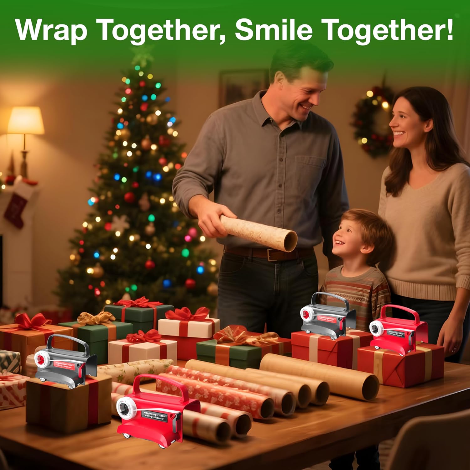 Gift wrap cutter and tape dispenser — detail