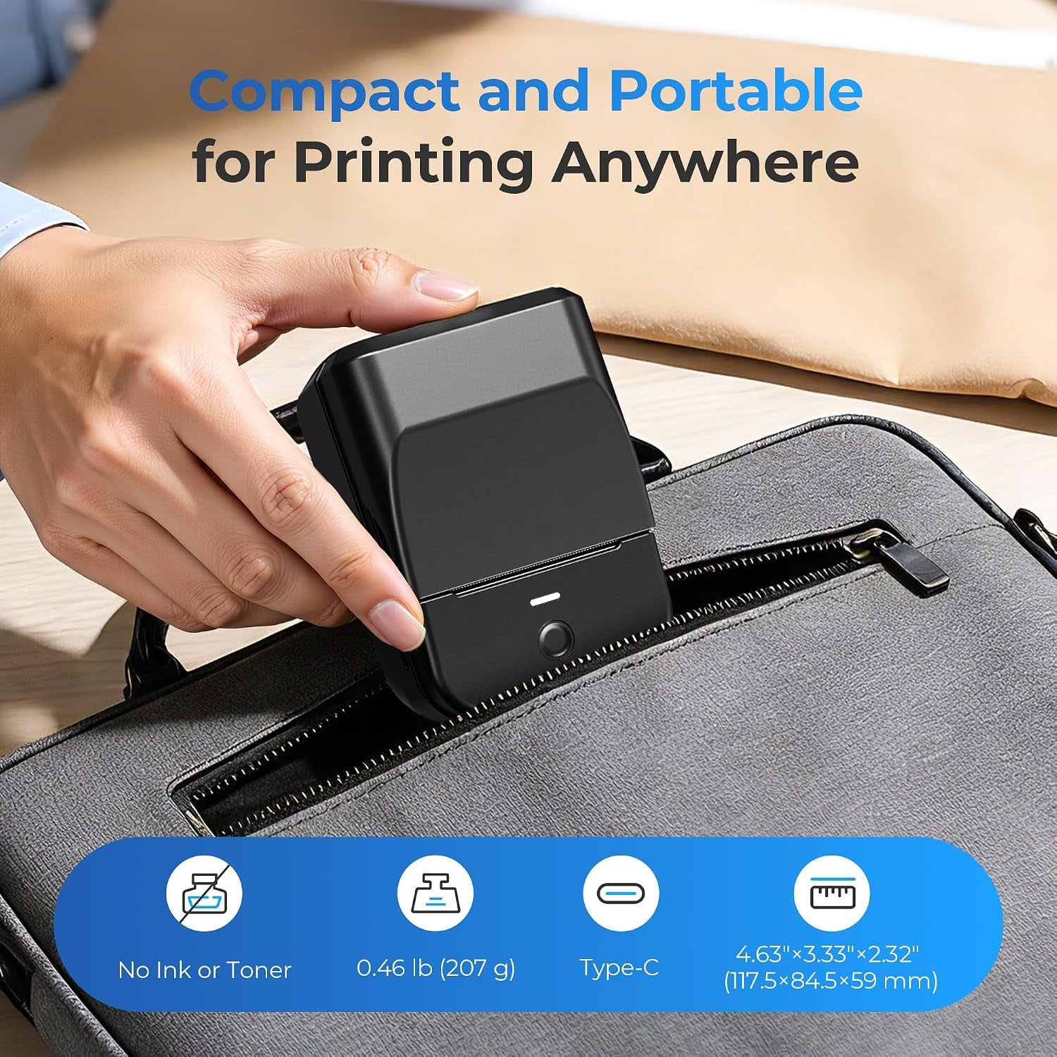 Portable thermal label printer — detail